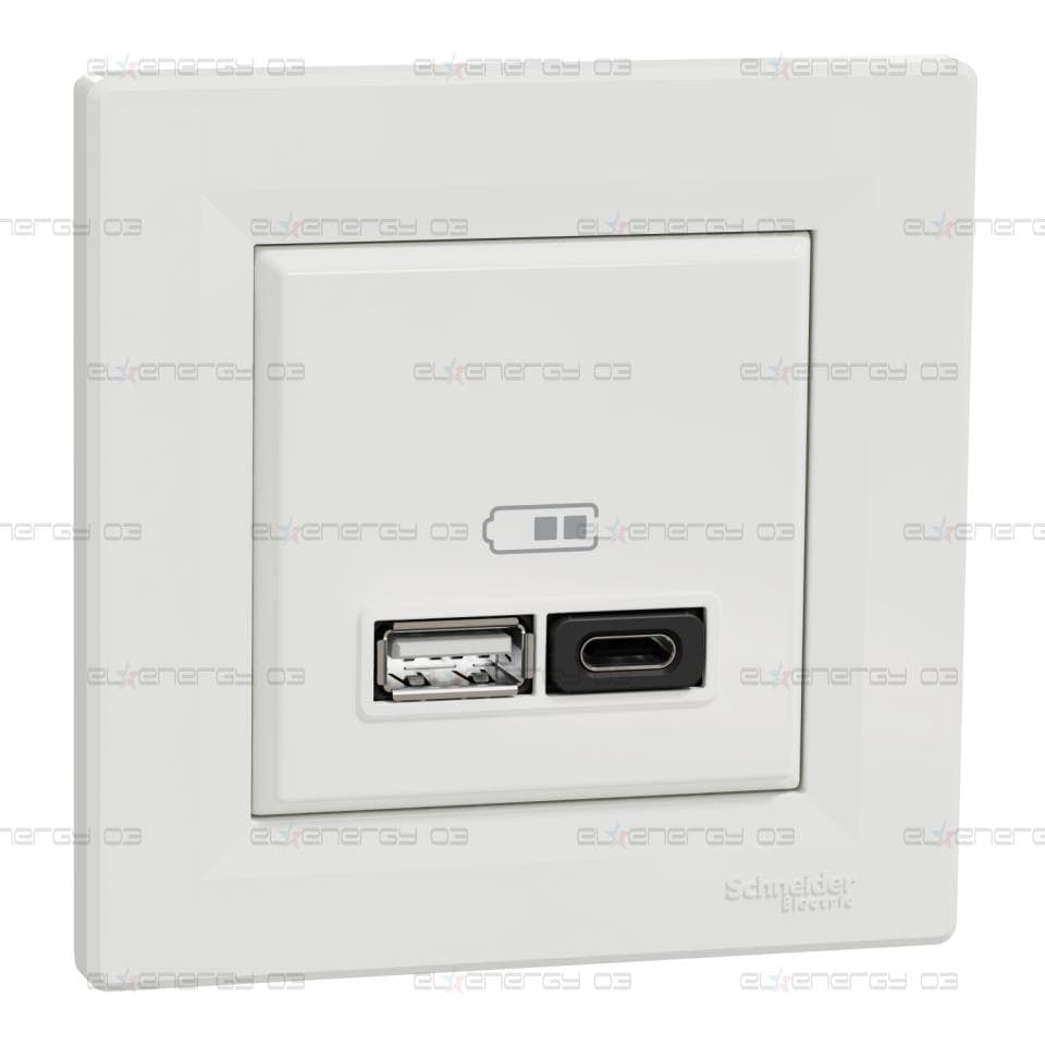 Asfora, USB зарядно A+C, 3A, 45W, с рамка, бял