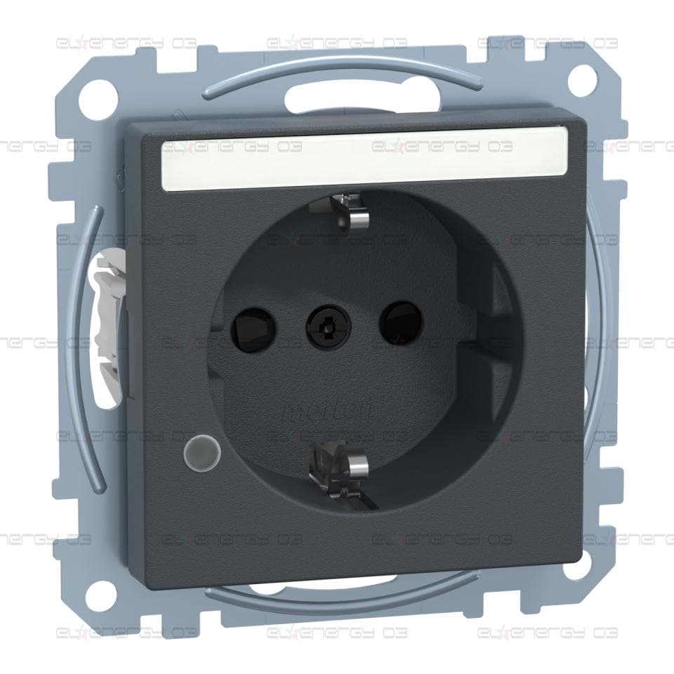 Контакт Шуко с капак System M, 2P + E, 16A, безвинтови клеми, с надписна табелка, мат, антрацит