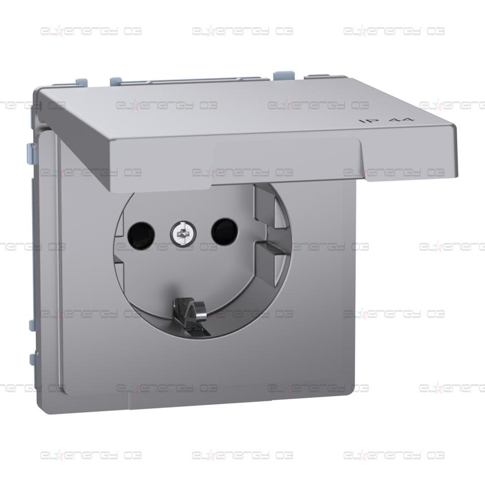 Контакт Шуко, ICP+PiT+HL, IP44, капак, безвинтови клеми, стомана, гланциран, System Design