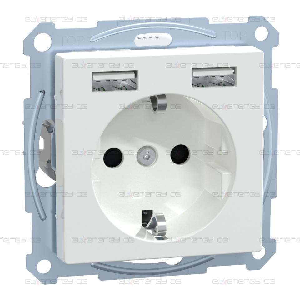 Контакт Шуко + USB зарядно- 2.4A 16A - активно бяло, System M