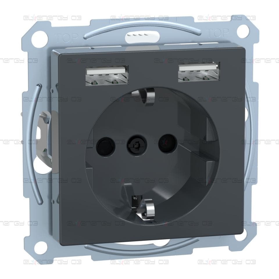 Контакт Шуко + USB зарядно- 2.4A 16A - антрацит, System M
