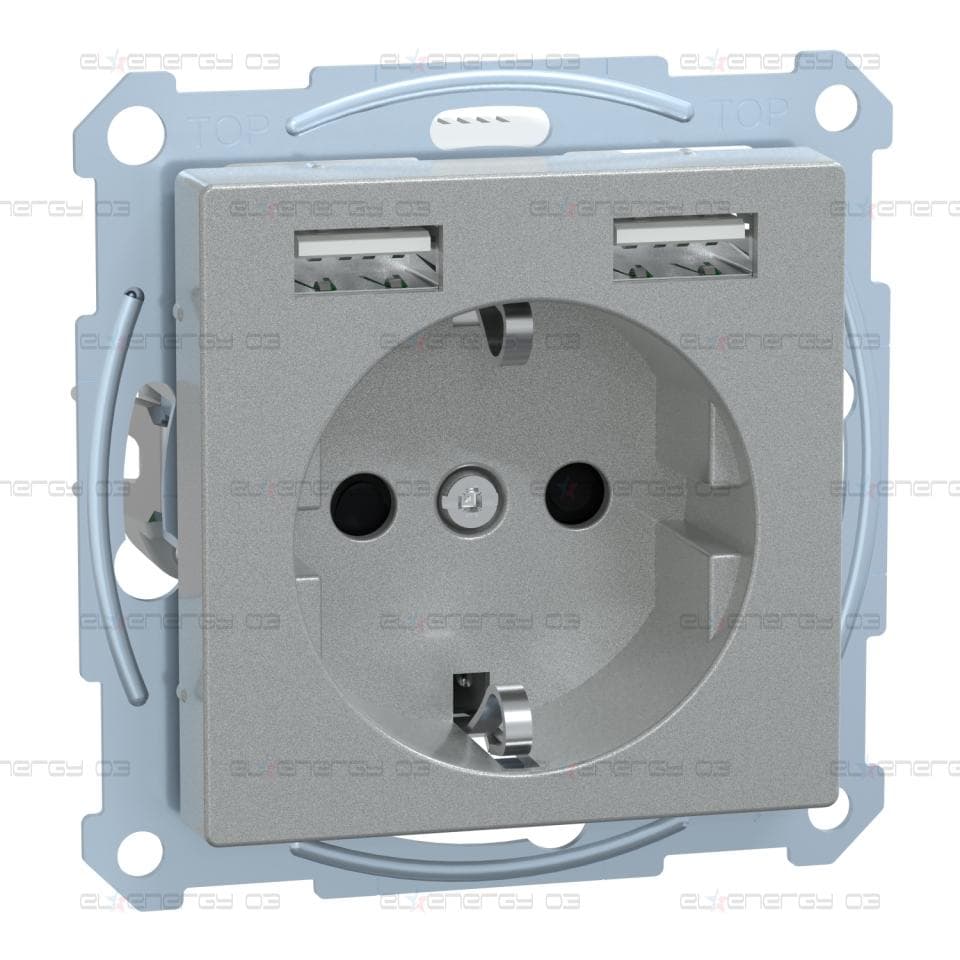 Контакт Шуко + USB зарядно- 2.4A 16A - алуминий, System M