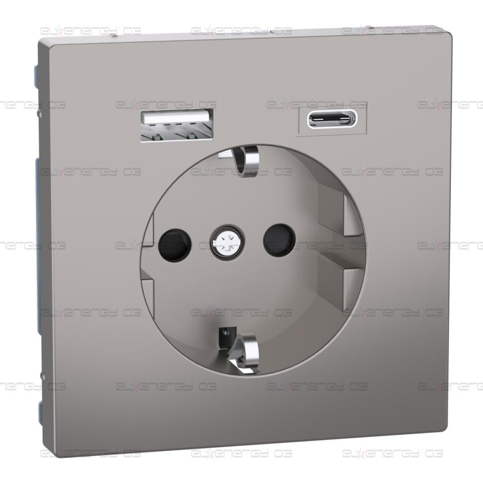 Контакт Шуко + USB зарядно тип A+C 3A TP, никел металик, System Design