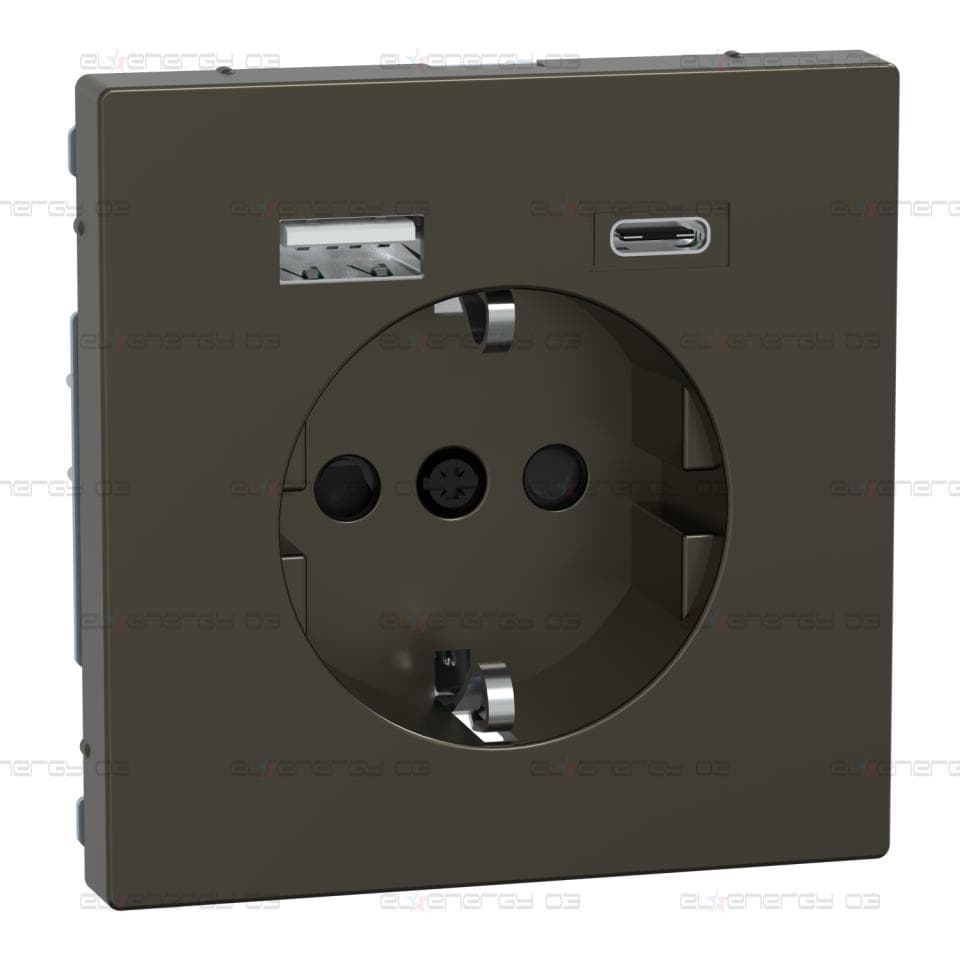 Контакт Шуко + USB зарядно тип A+C 3A TP мока металик, гланц, System Design