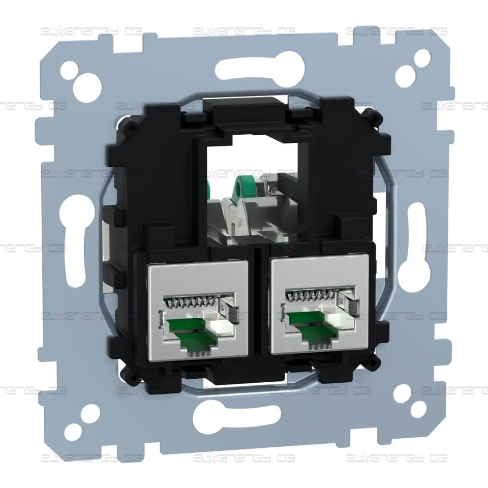 Компютърна розетка - двойна, Merten inserts, механизъм с фиксираща рамка, 2 RJ45 Cat6A, STP, прав