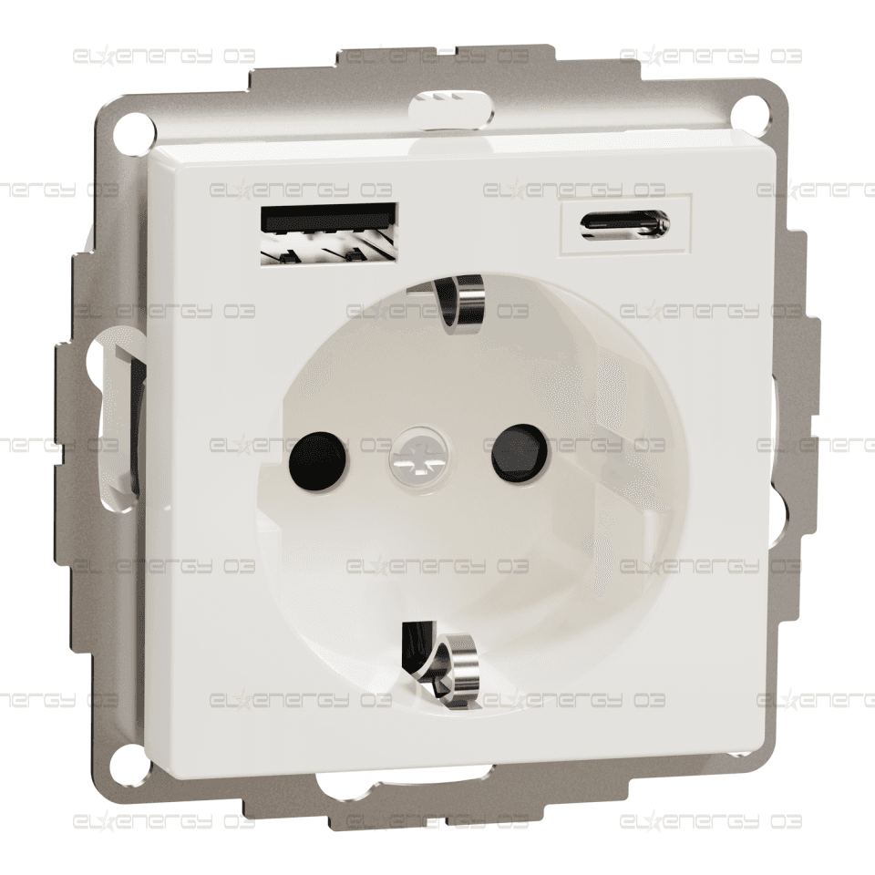 Контакт Шуко + USB зарядно тип  A+C 3A TPb, полярно бяло, гланц, System M