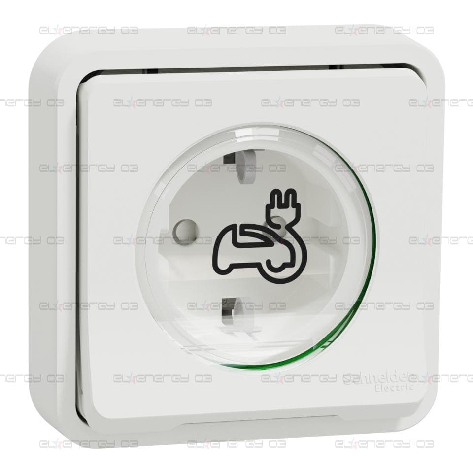Подсилен контакт за зареждане на електромобили, Mureva Styl, 2P + E с капак, 16A, 250V, скрит монтаж, бял