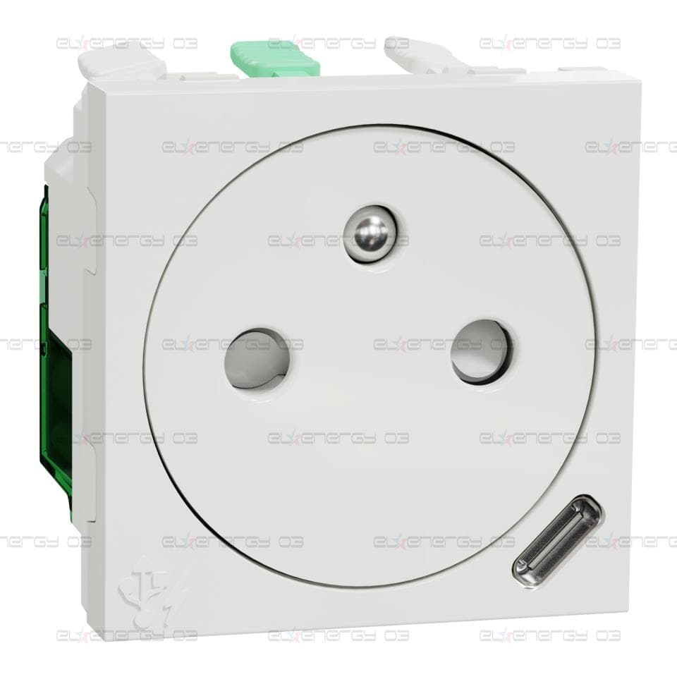 Контакт - заземяващ изход с USB C , 10.5 W, 5V, 2 модула, бял