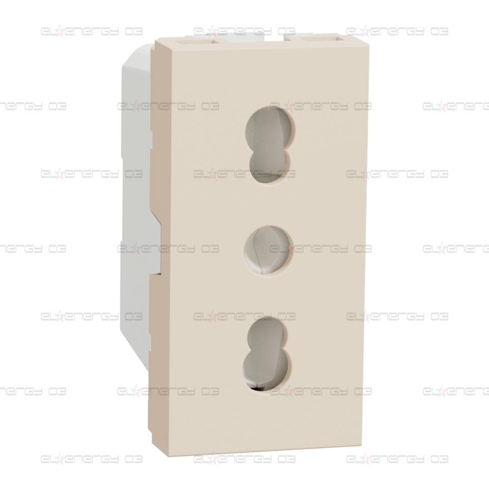 Контактен излаз, New unica, 2P+E, 16A, италиански, със защита, крем