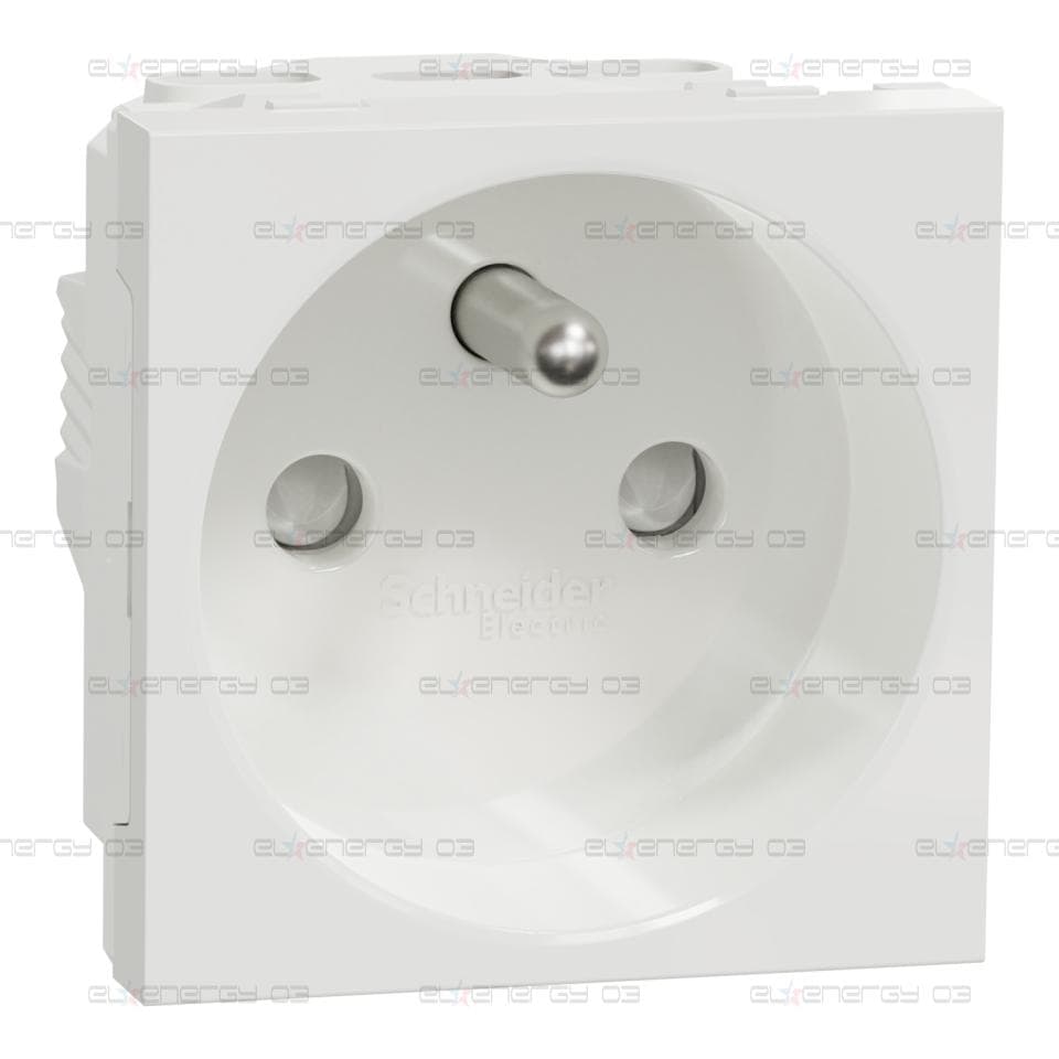 Контактен излаз, New unica, механизъм, 2P + E, 16A, френски, със защита, IP4X, сатениран, без обработка, бял
