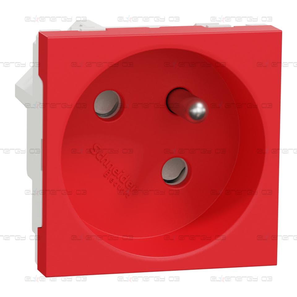 Контакт, New unica, механизъм, 2P + E, 16A, френски, със защита, IP3x, сатениран, антибактериален, червен