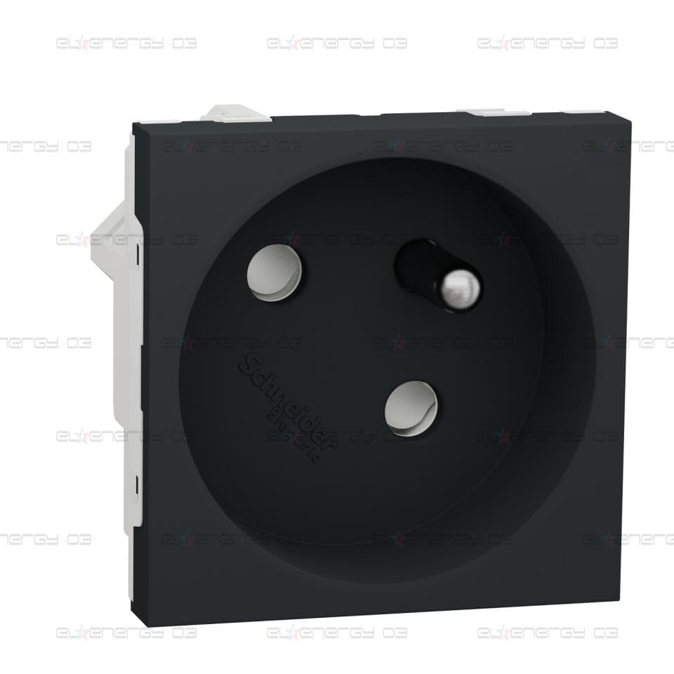 Контактен излаз, New unica, механизъм, 2P + E, 16A, френски, със защита, безвинтово свързване, IP3x, оцветен, антрацит