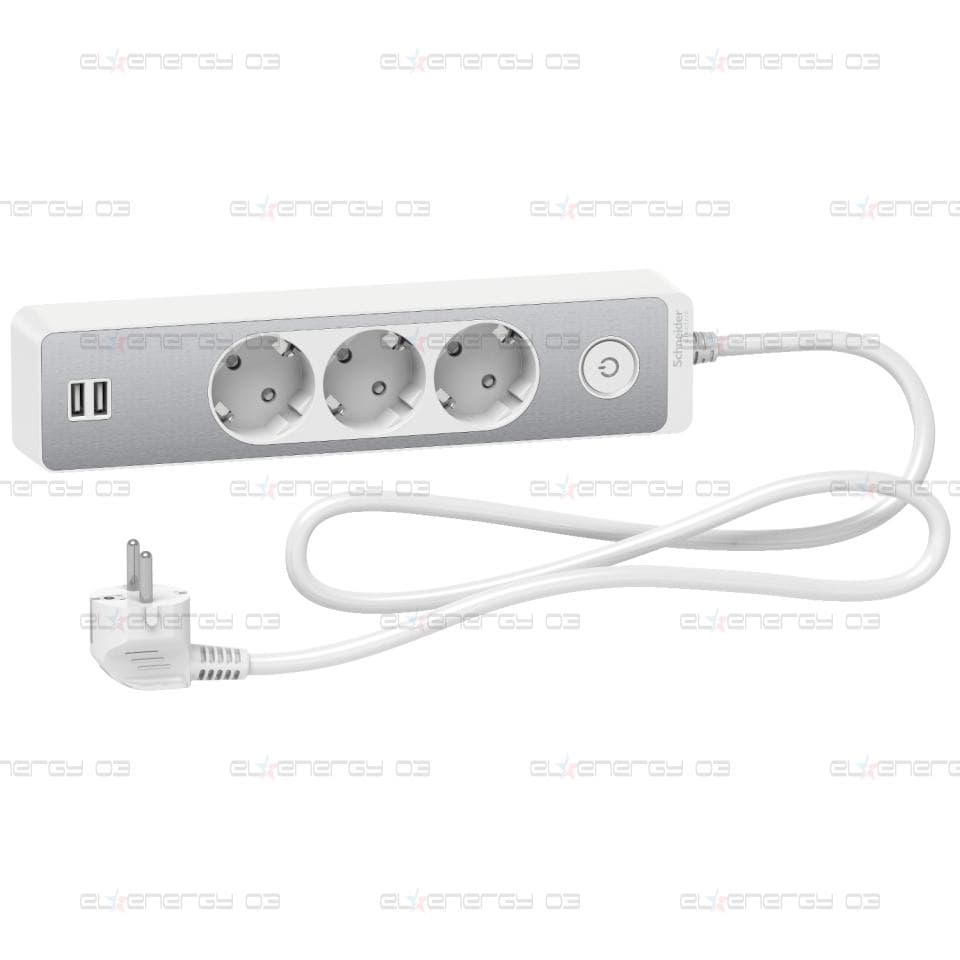 Разклонител 3 Гнезда & 2 USB 1.5M Алуминий/Бял