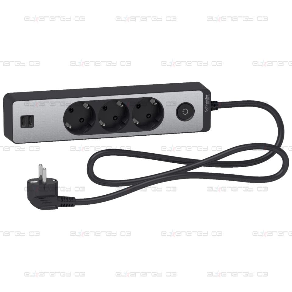 Разклонител 3 Гнезда & 2 USB 1.5M Антрацит/Алуминий