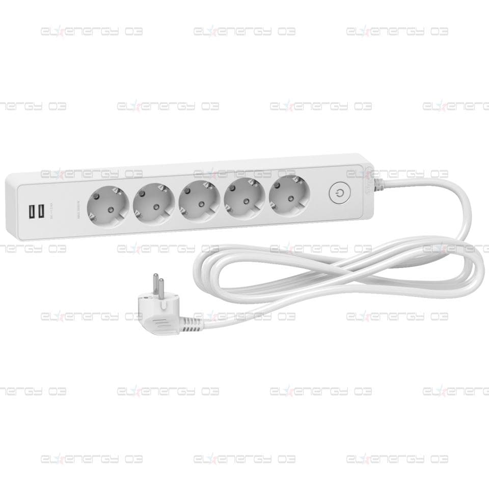 Unica разклонител шуко - 5 гнезда - с USB порт - бял