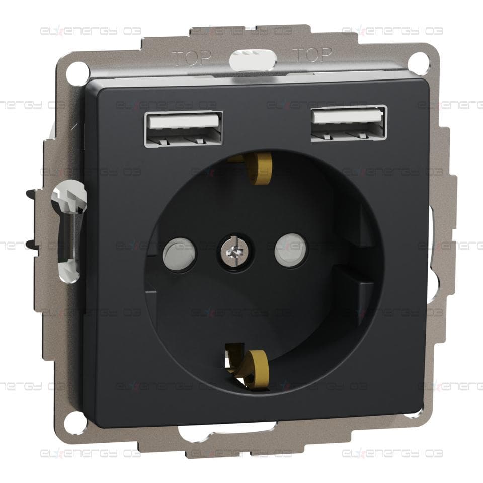 Контакт Шуко + 2x USB тип A, антрацит