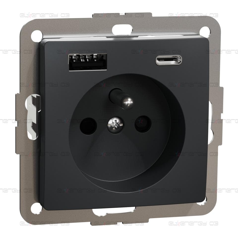 Контакт френски стандарт + 2x USB тип A и тип C, 2P + E, USB A+C, 3A, антрацит