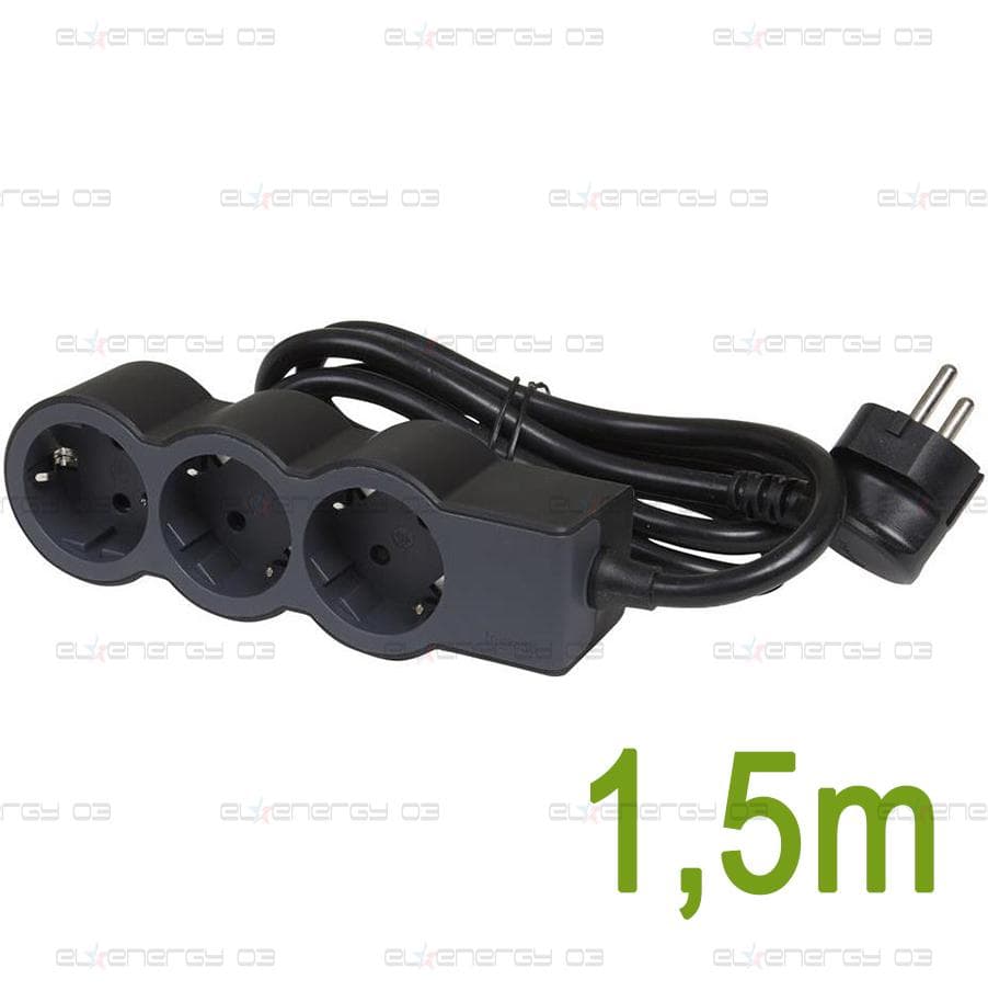Разклонител ЧЕРЕН 3x2P+E с кабел 1.5 метра / 3×1.5мм2 Standard NEW Legrand