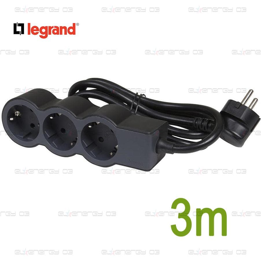 Разклонител ЧЕРЕН 3x2P+E с кабел 3 метра / 3×1.5мм2 Standard NEW Legrand