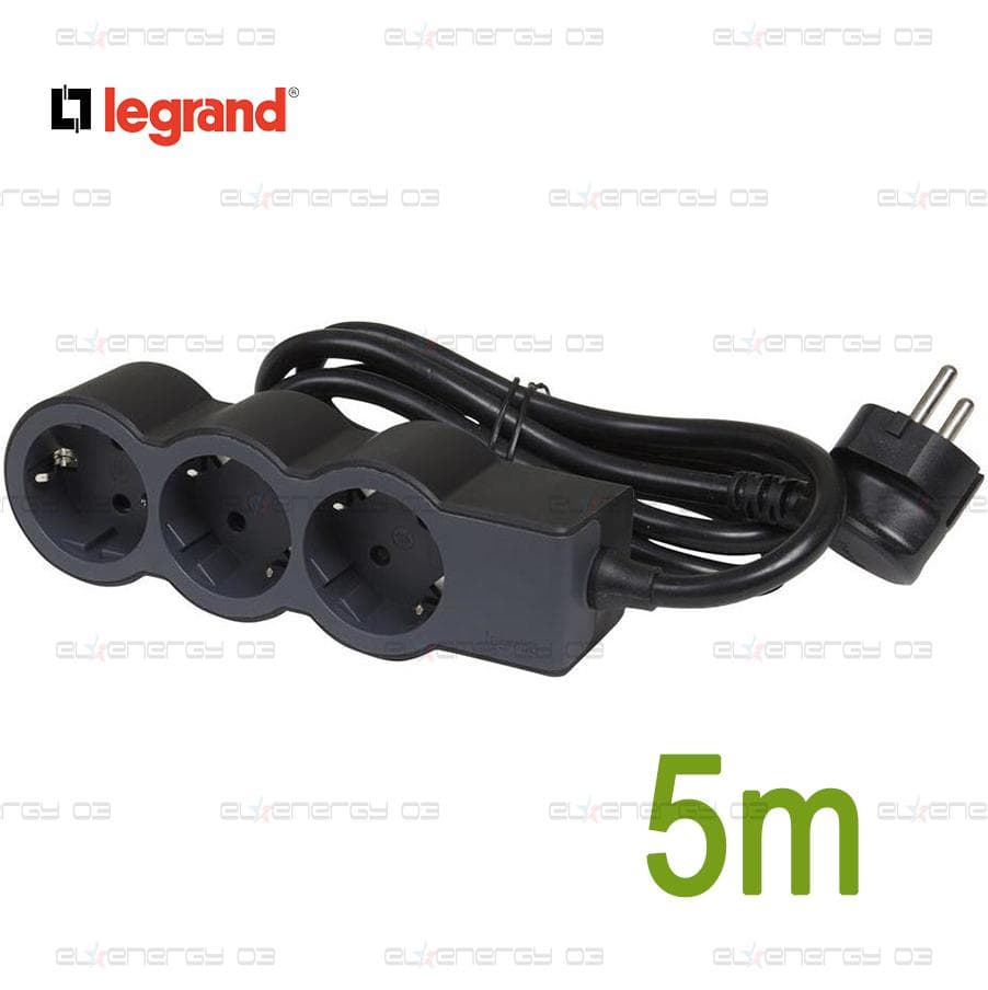 Разклонител ЧЕРЕН 3x2P+E с кабел 5 метра / 3×1.5мм2 Standard NEW Legrand