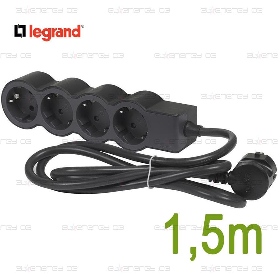 Разклонител ЧЕРЕН 4x2P+E с кабел 1.5 метра / 3×1.5мм2 Standard NEW Legrand