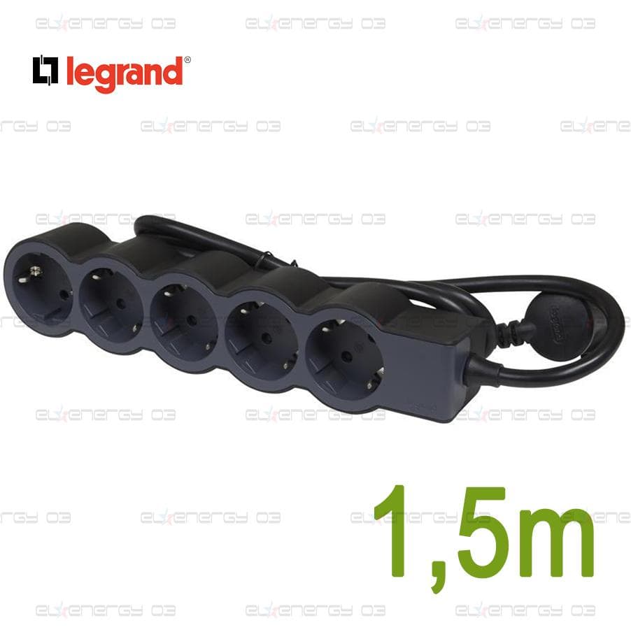 Разклонител ЧЕРЕН 5x2P+E с кабел 1.5 метра / 3×1.5мм2 Standard NEW Legrand