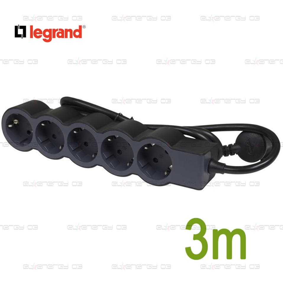Разклонител ЧЕРЕН 5x2P+E с кабел 3 метра / 3×1.5мм2 Standard NEW Legrand