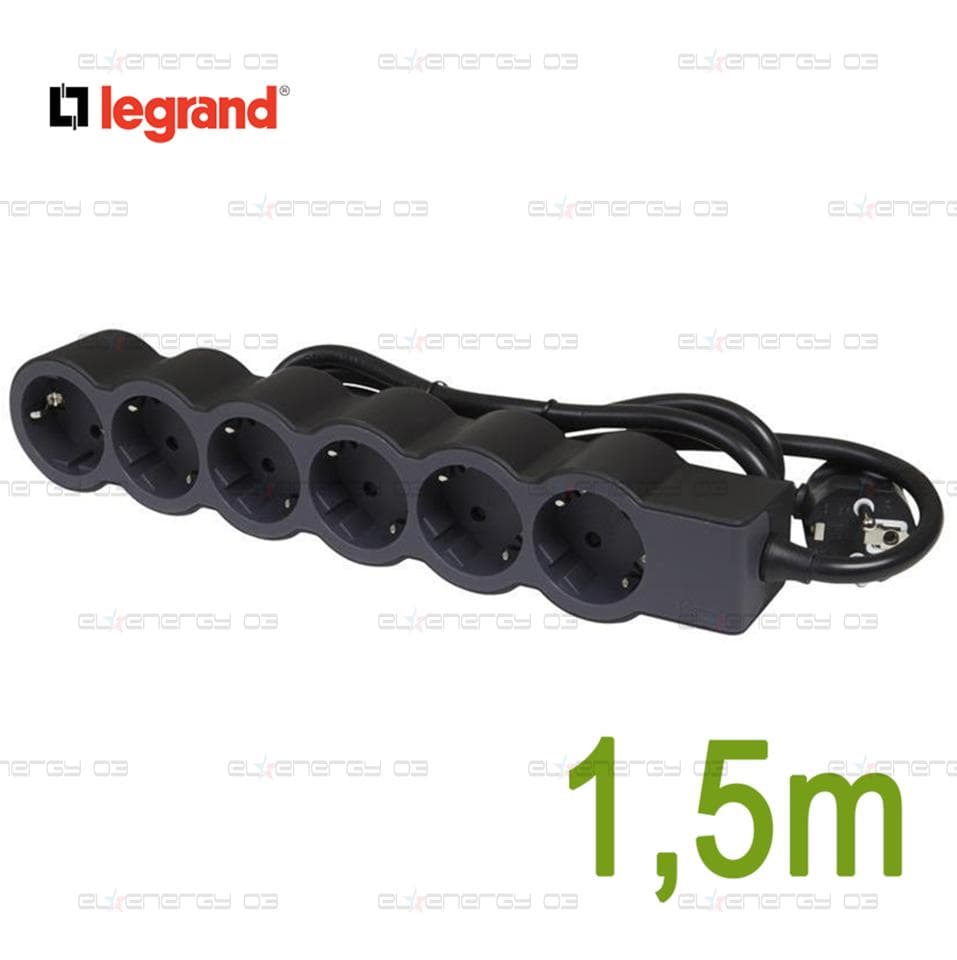 Разклонител ЧЕРЕН 6x2P+E с кабел 1.5 метра / 3×1.5мм2 Standard NEW Legrand