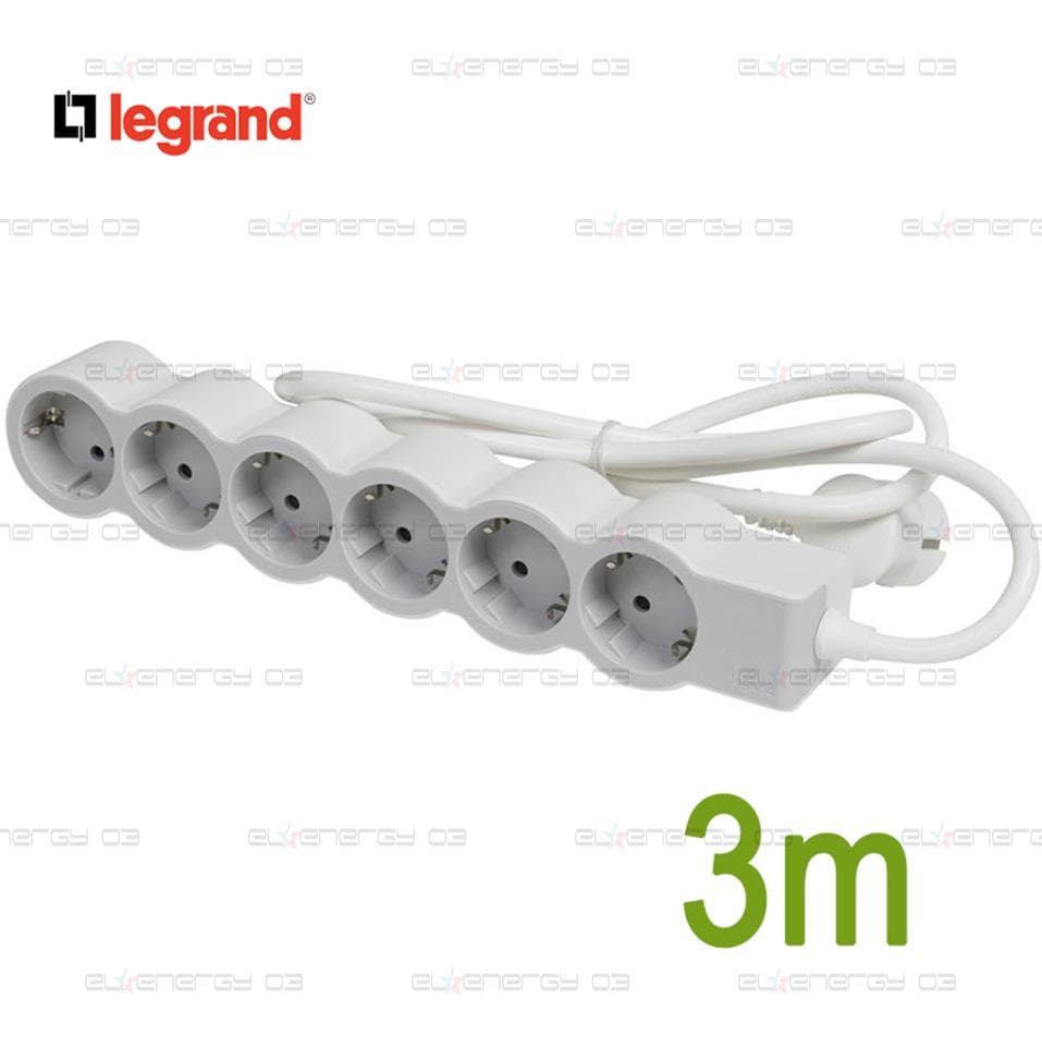 Разклонител БЯЛ 6x2P+E с кабел 3 метра / 3×1.5мм2 Standard NEW Legrand