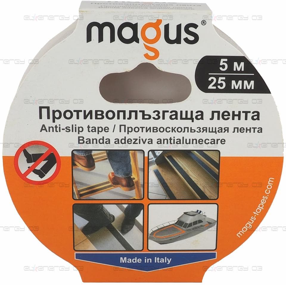 Противоплъзгаща лента MAGUS, 5м/25мм, Черна