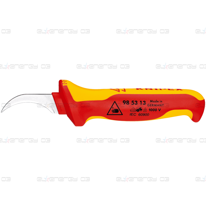 Кабелен нож извит, VDE 1000V жълто-червена ръкохватка 190мм, Knipex
