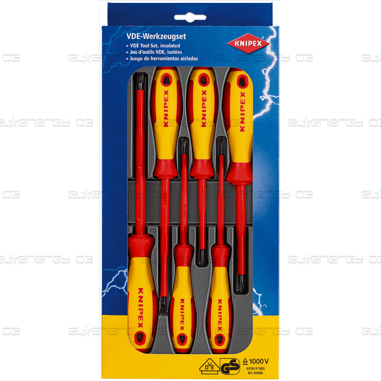 Комплект с 6 бр. отвертки VDE 1000V – 4х шлиц и 2х PH, Knipex
