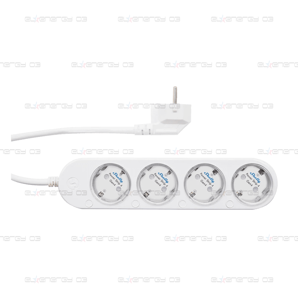 Разклонител БЯЛ 4x2P+E с кабел 1.5 метра / 3×1.5мм2 с мерител Shelly Power Strip 4 Gen4 – 070564