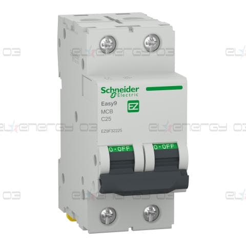 Миниатюрен прекъсвач (MCB), Easy9, 2P, 25A, C крива, 4500A (IEC/EN 60898-1)
