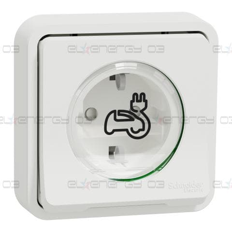Подсилен контакт за зареждане на електромобили, Mureva Styl, 2P + E с капак, 16A, 250V, скрит монтаж, бял