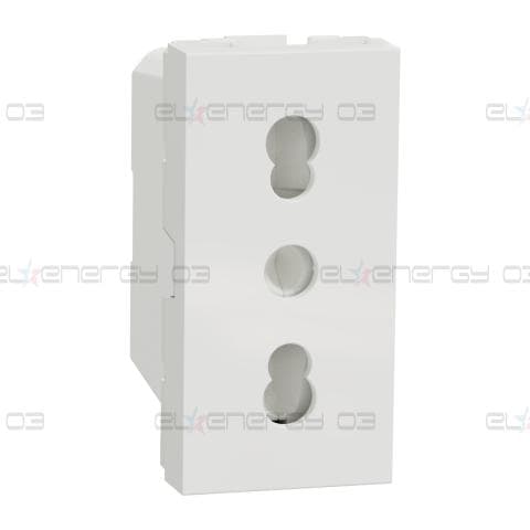 Контактен излаз, New unica, 2P+E, 16A, италиански, със защита, бял
