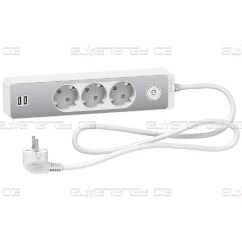 Разклонител 3 Гнезда & 2 USB 1.5M Алуминий/Бял