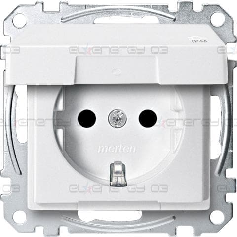 Контакт Шуко, ICP+PiT+HL, IP44, капак, безвинтови клеми, бял мат, System M
