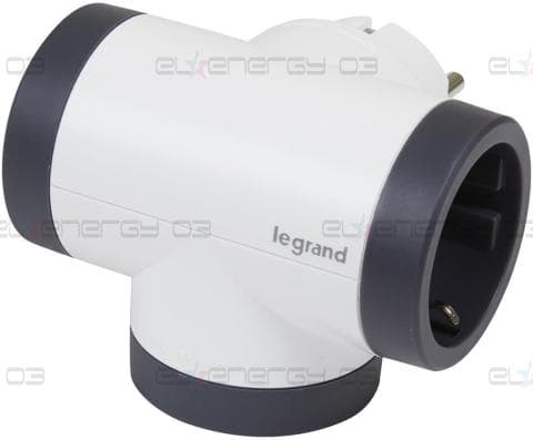 Адаптер за контакт 3х Шуко, Т-образен, Въртящ, Бял – Legrand