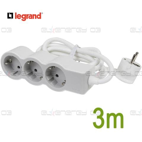 Разклонител БЯЛ 3x2P+E с кабел 3 метра / 3×1.5мм2 Standard NEW Legrand