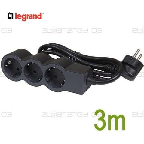Разклонител ЧЕРЕН 3x2P+E с кабел 3 метра / 3×1.5мм2 Standard NEW Legrand