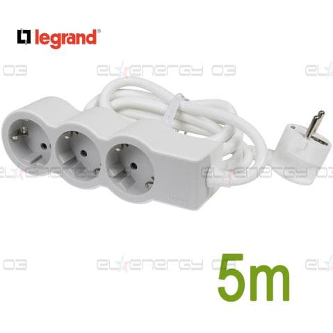 Разклонител БЯЛ 3x2P+E с кабел 5 метра / 3×1.5мм2 Standard NEW Legrand