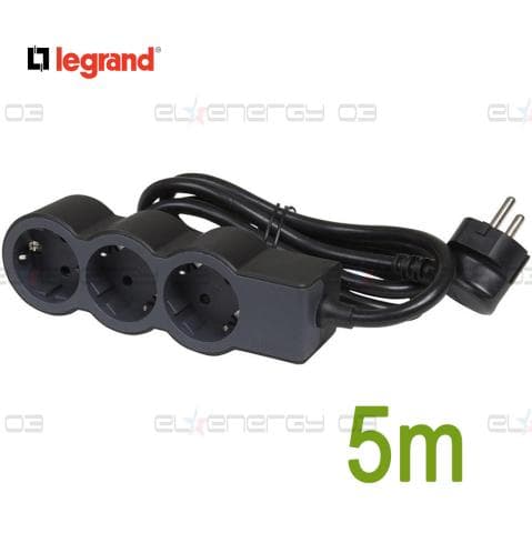 Разклонител ЧЕРЕН 3x2P+E с кабел 5 метра / 3×1.5мм2 Standard NEW Legrand