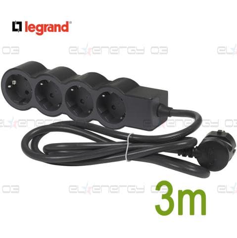 Разклонител ЧЕРЕН 4x2P+E с кабел 3 метра / 3×1.5мм2 Standard NEW Legrand