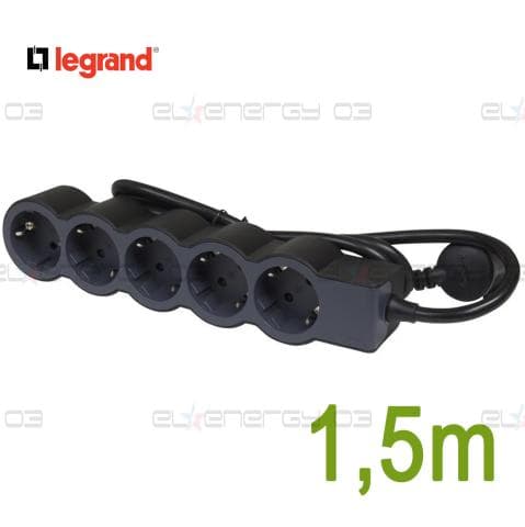Разклонител ЧЕРЕН 5x2P+E с кабел 1.5 метра / 3×1.5мм2 Standard NEW Legrand