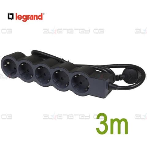 Разклонител ЧЕРЕН 5x2P+E с кабел 3 метра / 3×1.5мм2 Standard NEW Legrand