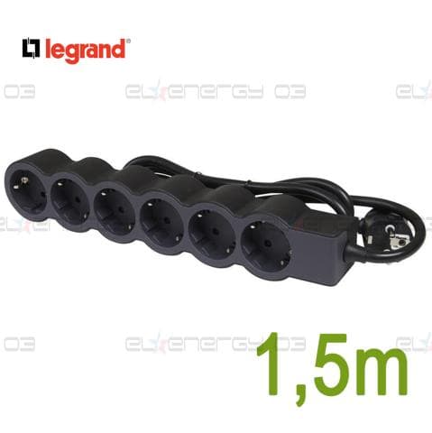 Разклонител ЧЕРЕН 6x2P+E с кабел 1.5 метра / 3×1.5мм2 Standard NEW Legrand