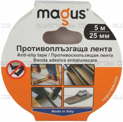 Противоплъзгаща лента MAGUS, 5м/25мм, Черна