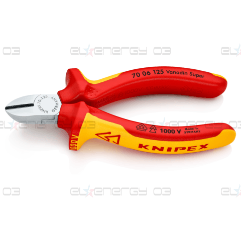 Клещи диагонални резачки, хромирани, VDE 1000V жълто-червена ръкохватка 125мм, Knipex