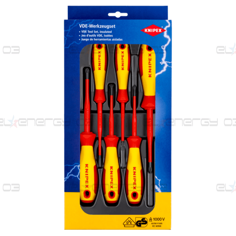 Комплект с 6 бр. отвертки VDE 1000V – 2х шлиц, 2х PH и 2х PZ, Knipex